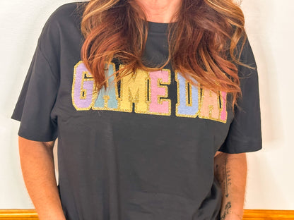 Colorful Game Day T-shirt w/ Gold Glitter Trim