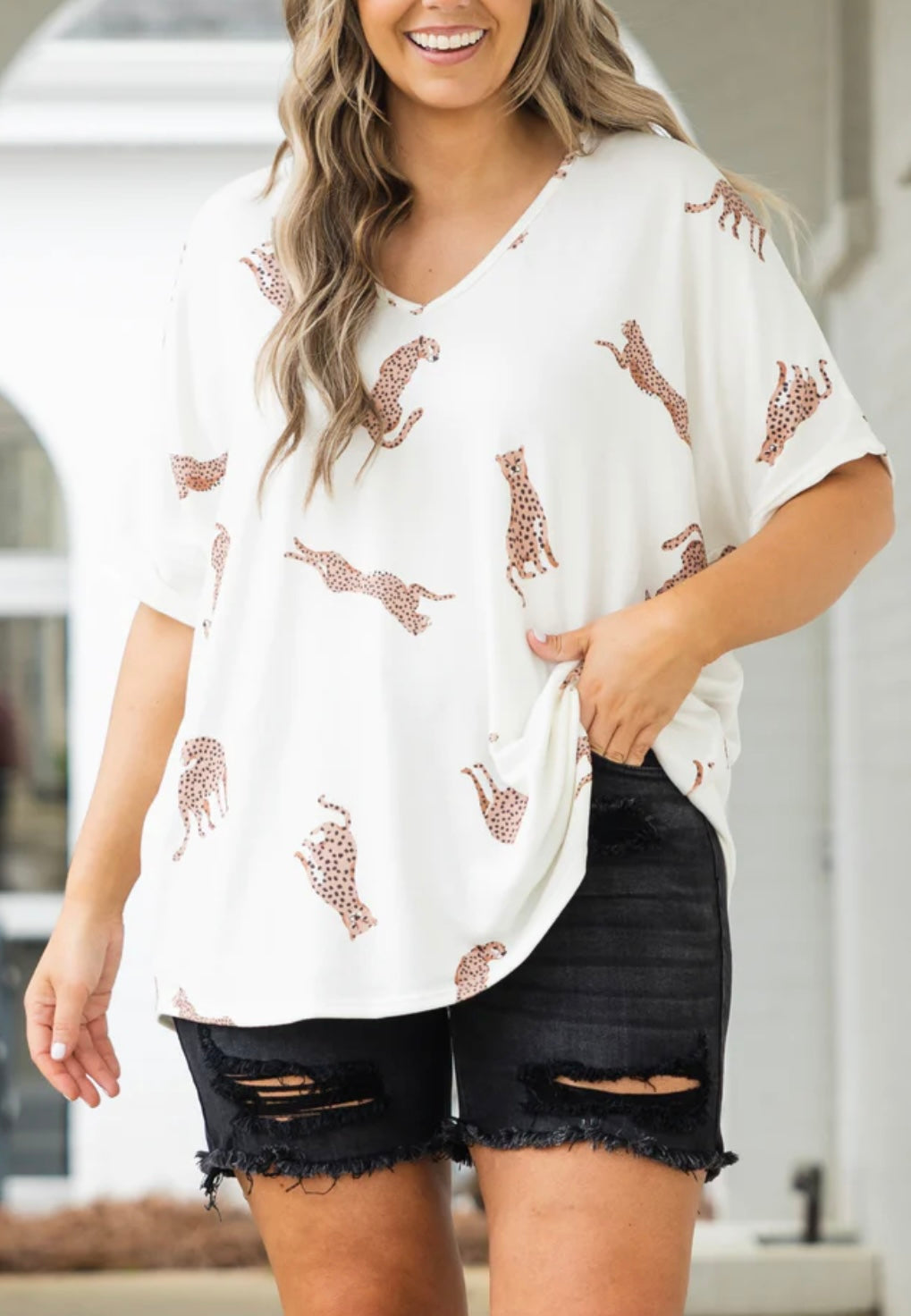 Leopard Dolman-Sleeve Top