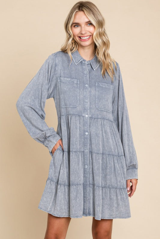 Washed Denim Dress w/ Pockets (Jodifl)