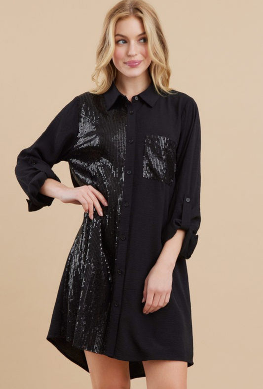 Black Sequin Button-down Dress (Jodifil)