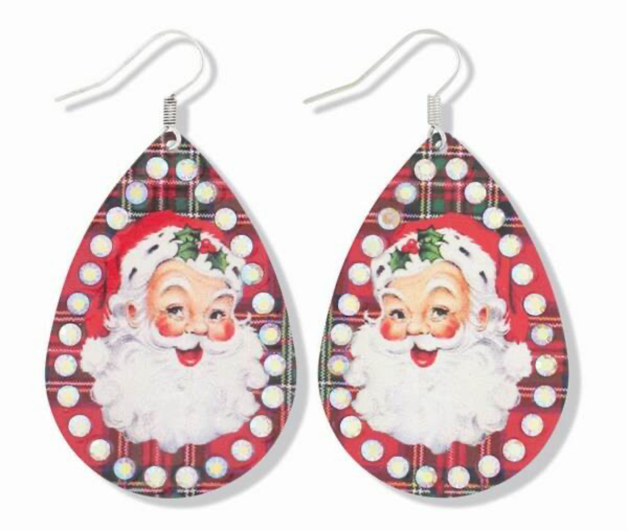 Vintage Santa Earrings (tin/rhinestones)