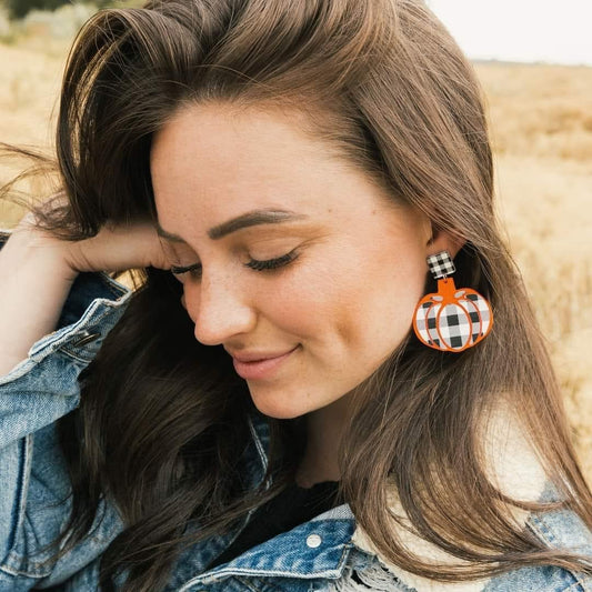 Gingham Pumpkin Earrings