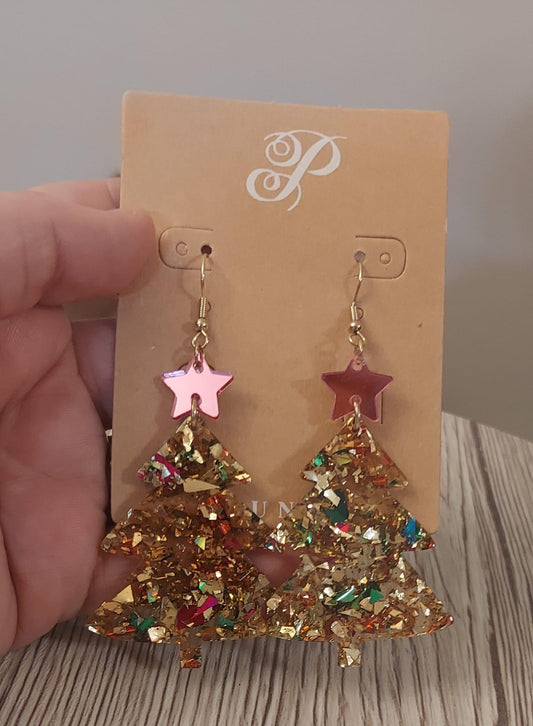 Glitter Confetti Christmas Tree Earrings