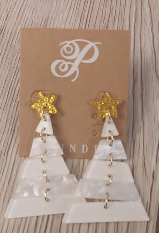 White Christmas Tree Earrings