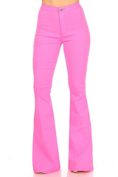 Tik-Tok Viral High Waist Super Stretch Disco Bell Bottoms Neon Pink