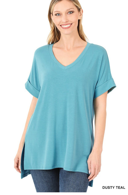 Dusty Teal Cuff Tee (Zenana)