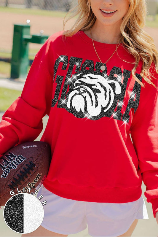 Red Georgia Bulldogs Glitter Football Shirt