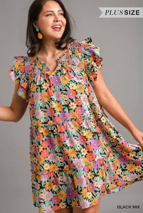 V-neck Floral Dress (Plus)